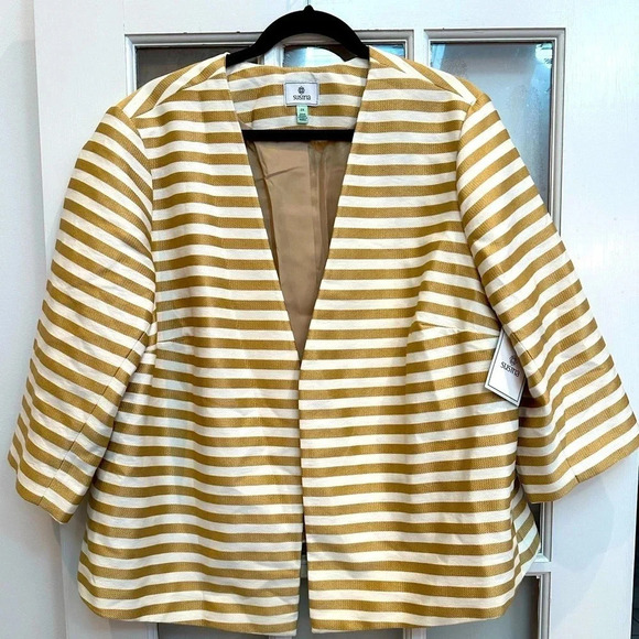 Susina Gold Shore Stripe 3/4 Sleeves Open Front Blazer Jacket Plus Size 2X NWT - Picture 12 of 12